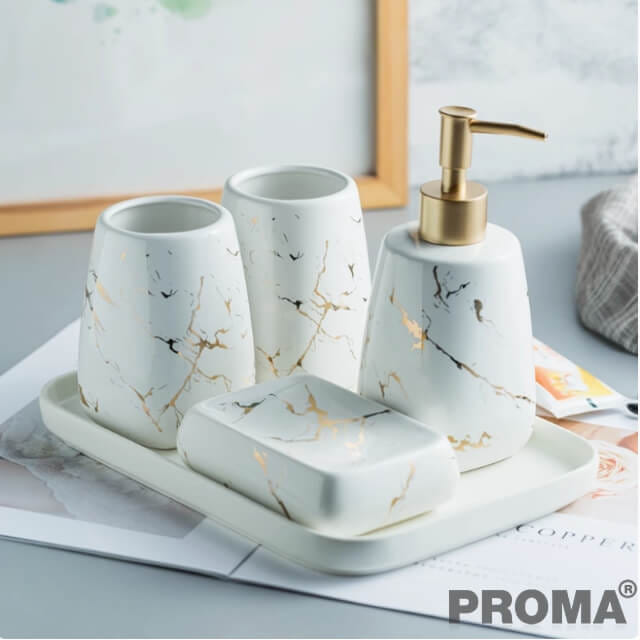 อุปกรณ์ห้องน้ำเซรามิกชุด 5 ชิ้น ลายหินอ่อน PROMA-WS09 สีขาว_7